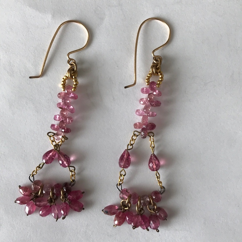 Pink quartz 14k gold filled chandelier earrings